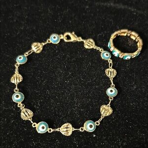 Chic Gold and Blue Evil Eye Bracelet Set